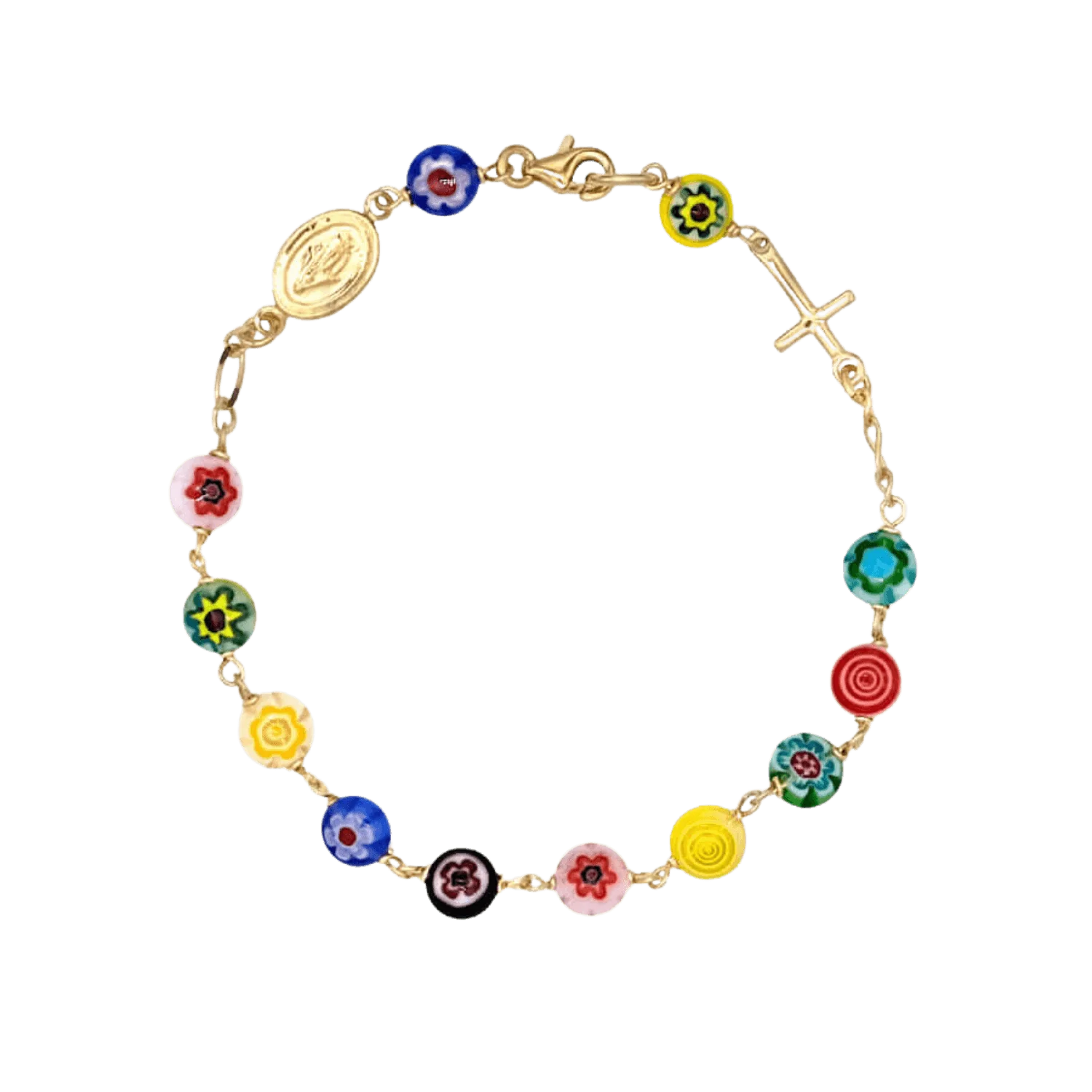 MURRINA GLASS BEADS ROSARY BRACELET - VERMEIL SILVER
