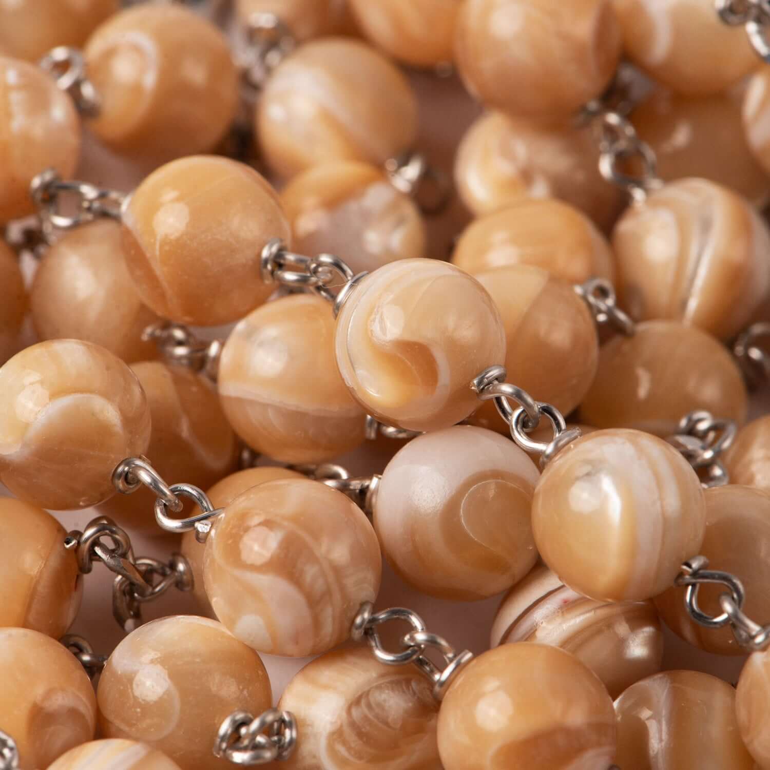 NATURAL MOTHER OF PEARL ROSARY - SILVER - Image 3