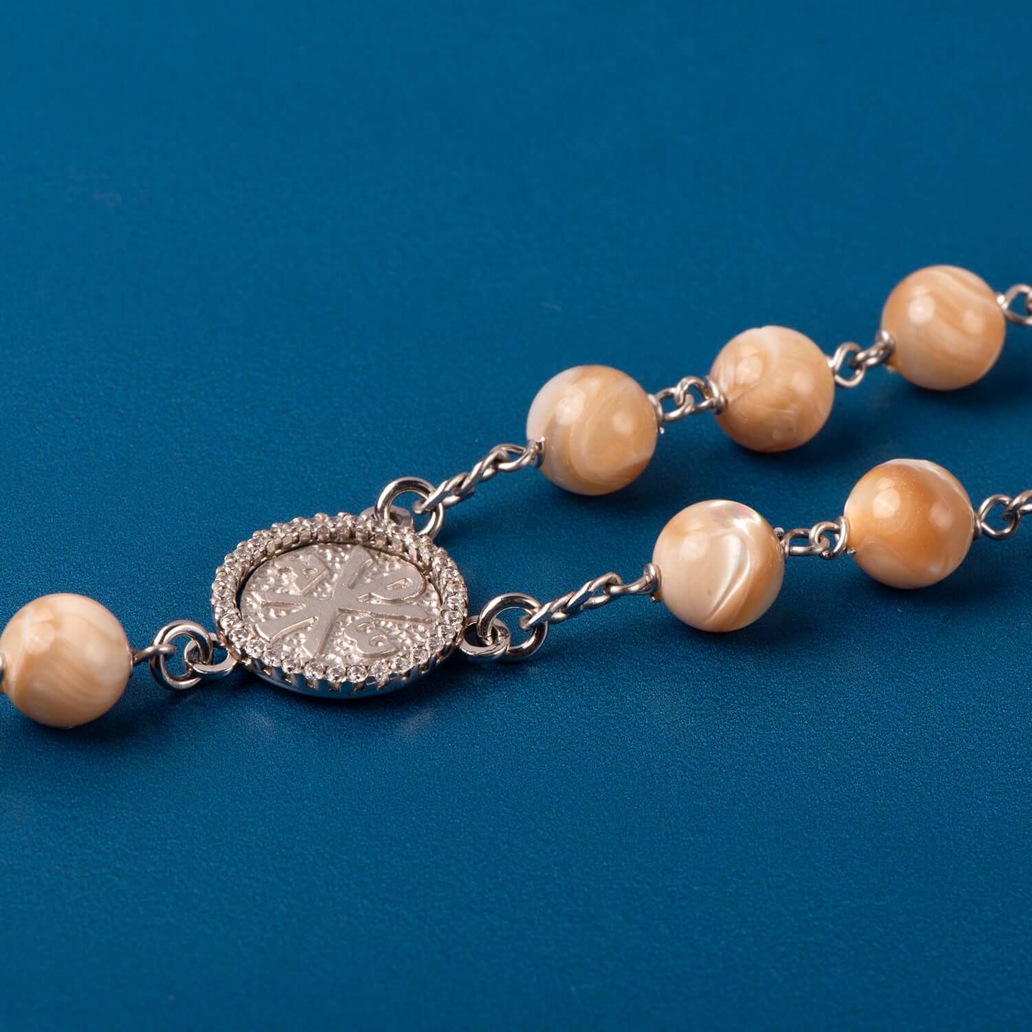 NATURAL MOTHER OF PEARL ROSARY - SILVER - Image 4