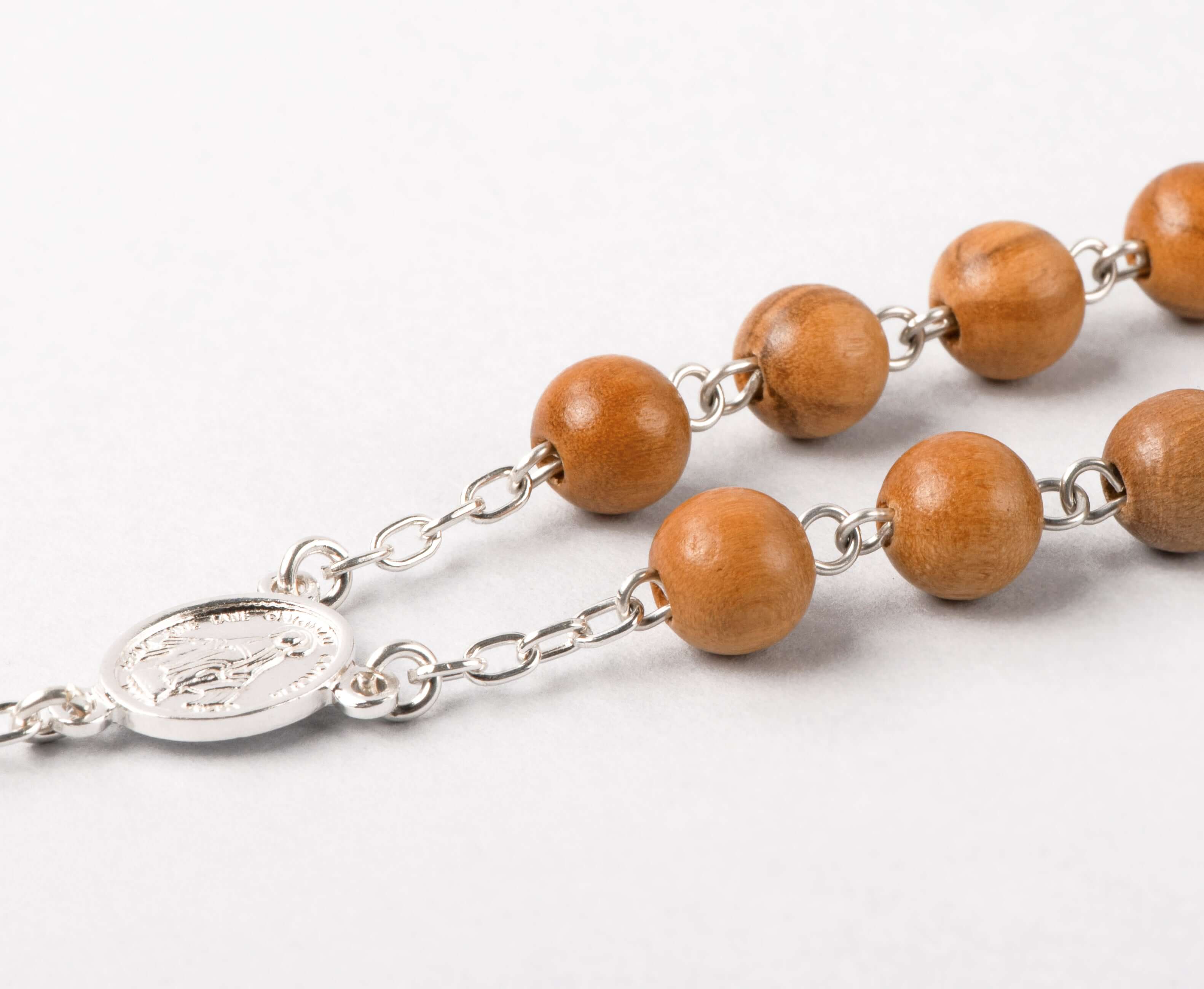 OLIVE WOOD BEADS ROSARY - SILVER - Image 3