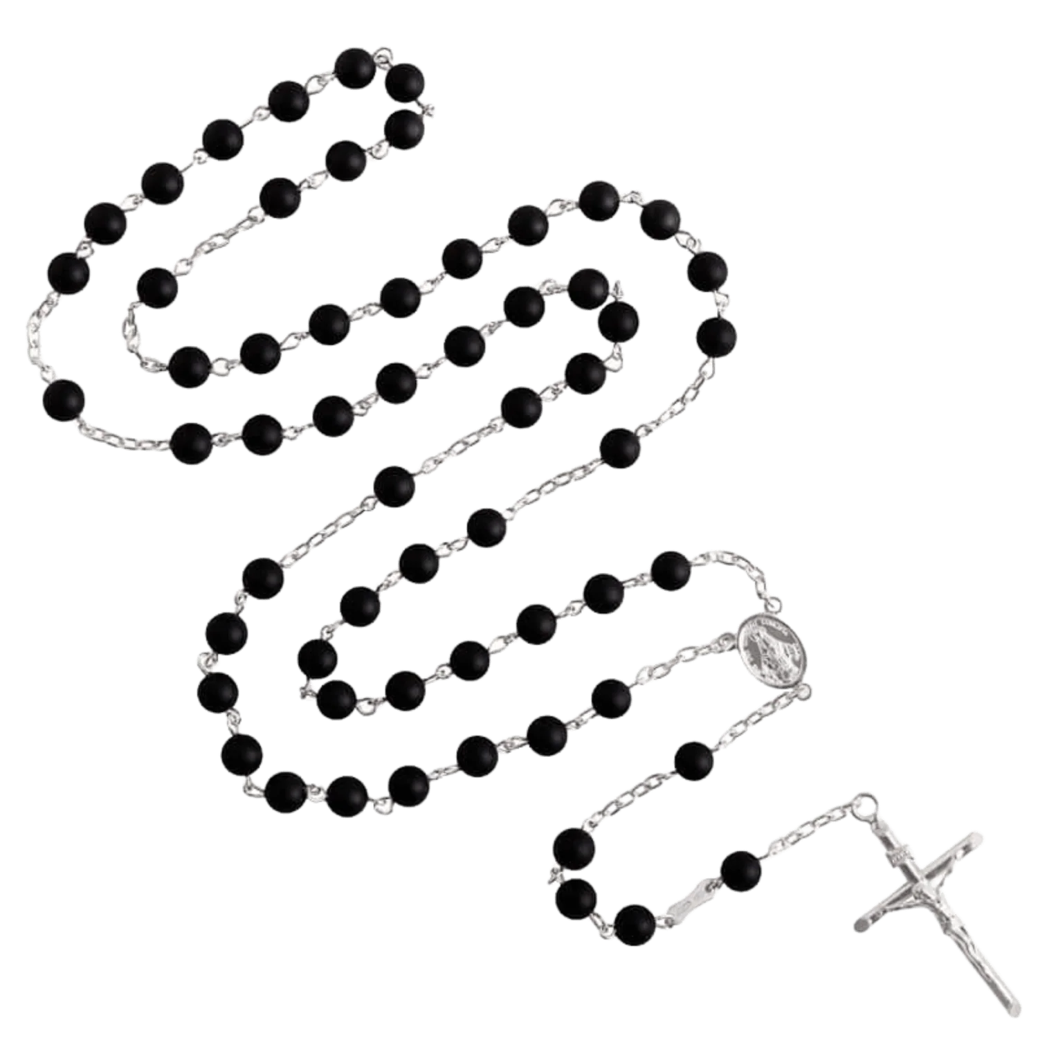 ONYX BEADS ROSARY - SILVER