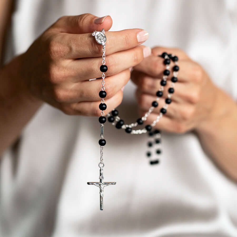 ONYX BEADS ROSARY - SILVER - Image 3