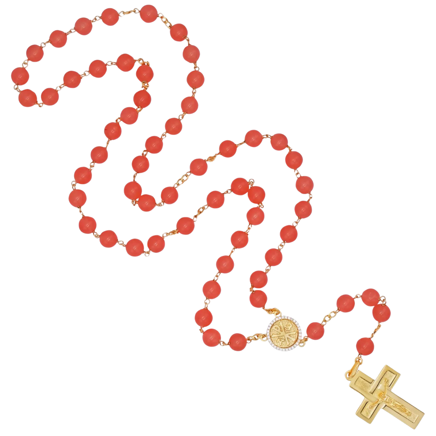 ORANGE AGATE BEADS ROSARY - VERMEIL SILVER