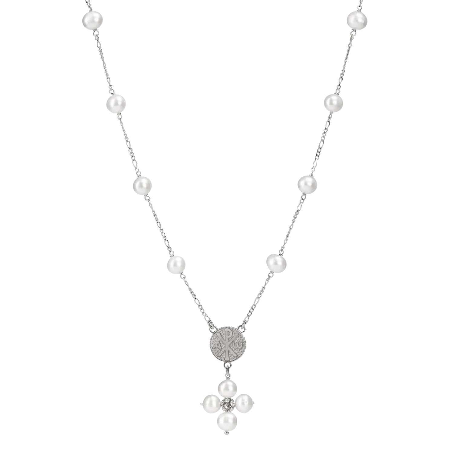 PEARL NECKLACE - MARY MEDAL - SILVER
