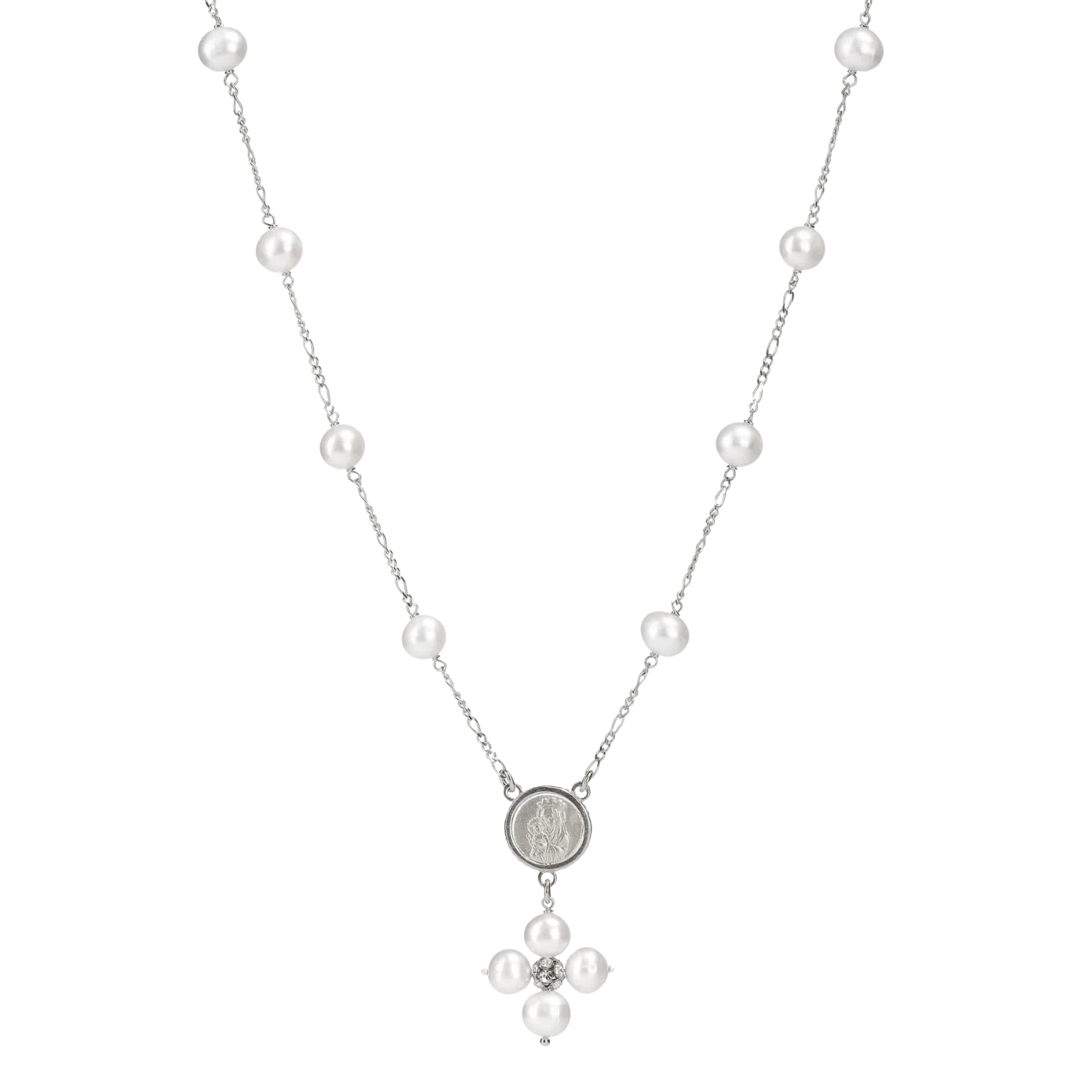 PEARL NECKLACE - MARY MEDAL - SILVER - Image 2