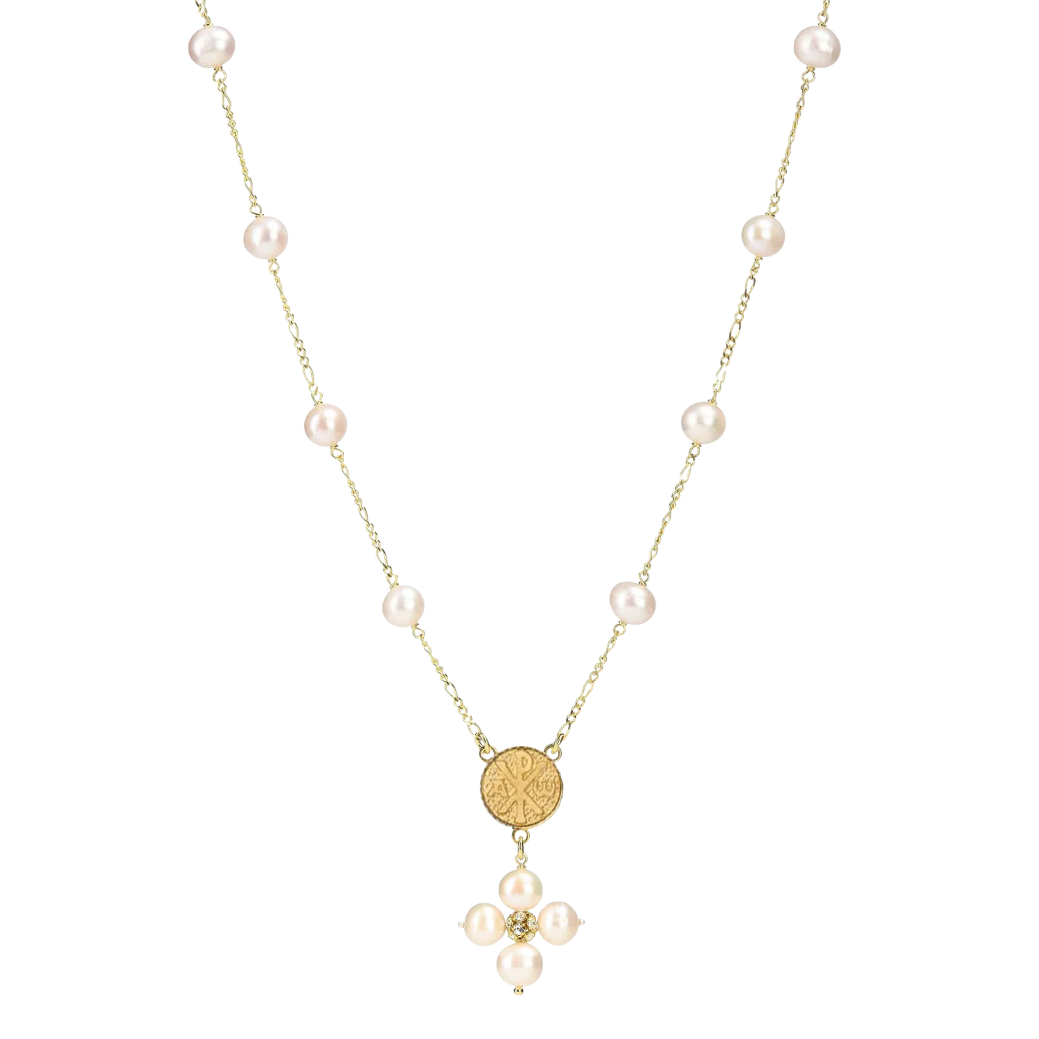 PEARL NECKLACE - MARY MEDAL - VERMEIL SILVER