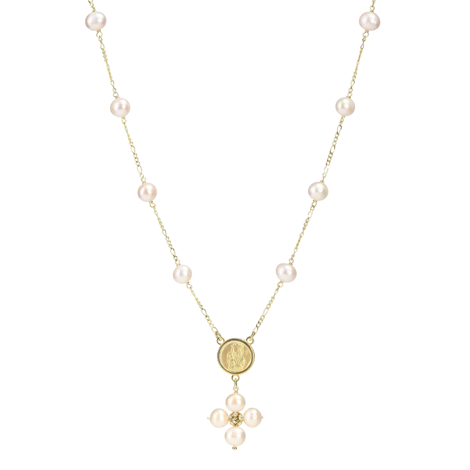 PEARL NECKLACE - MARY MEDAL - VERMEIL SILVER - Image 2