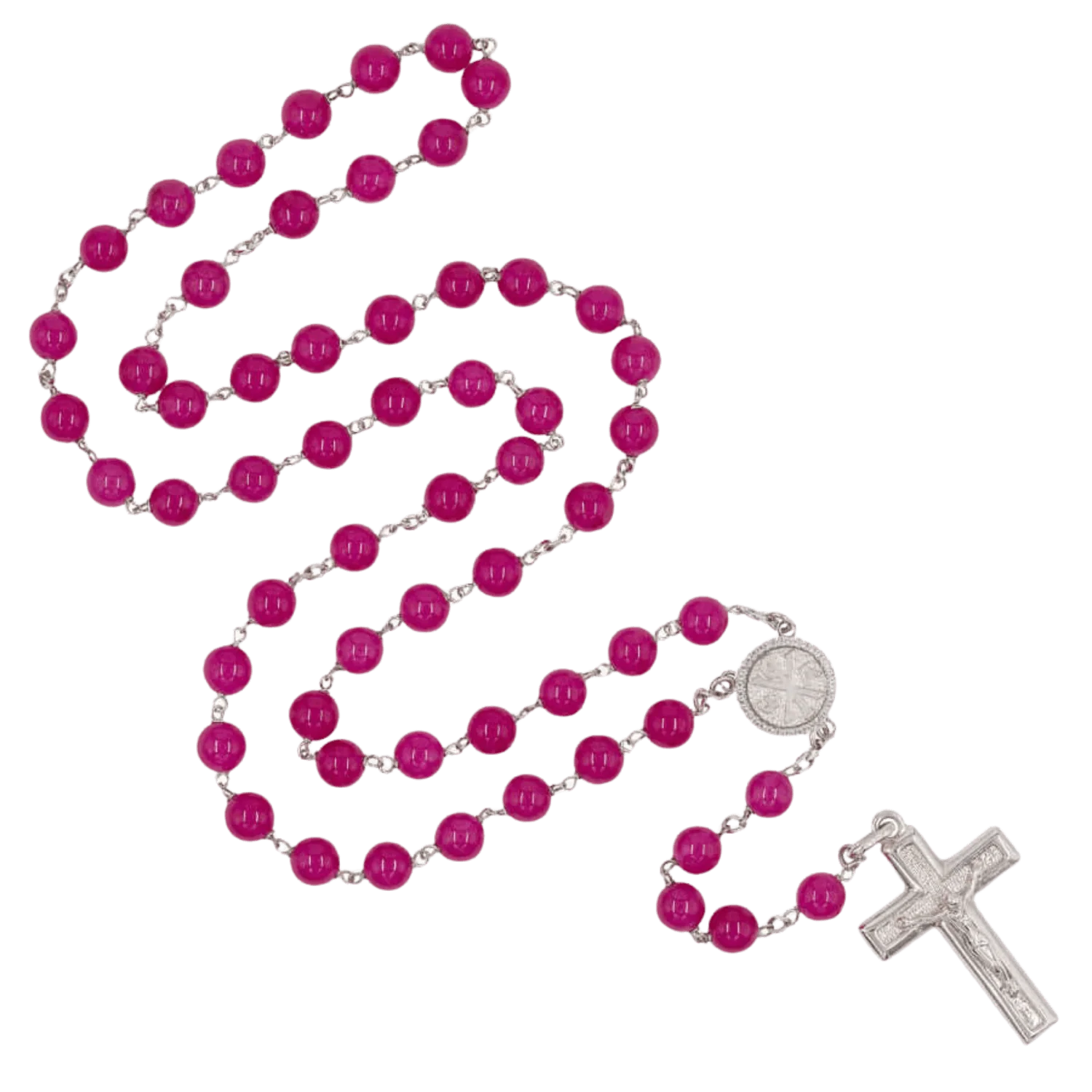 PINK AGATE BEADS ROSARY - SILVER