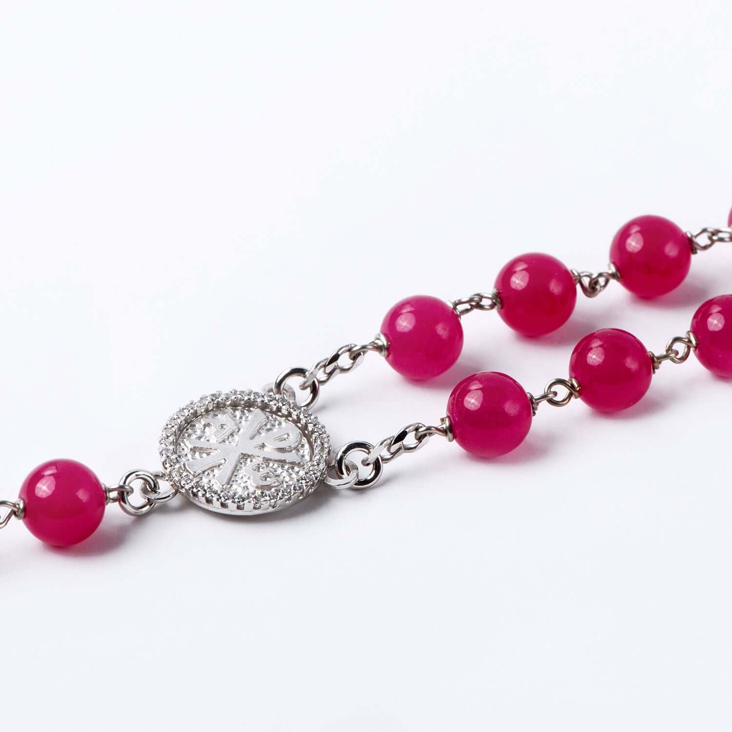 PINK AGATE BEADS ROSARY - SILVER - Image 3