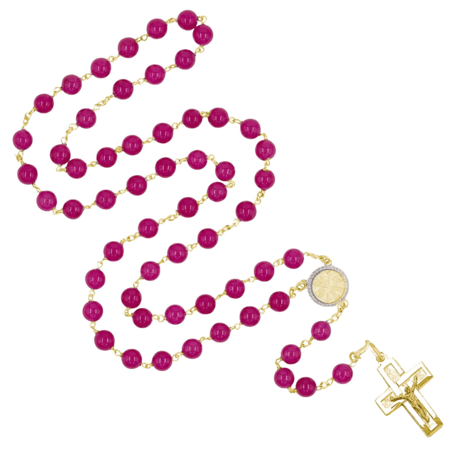 PINK AGATE ROSARY - VERMEIL SILVER