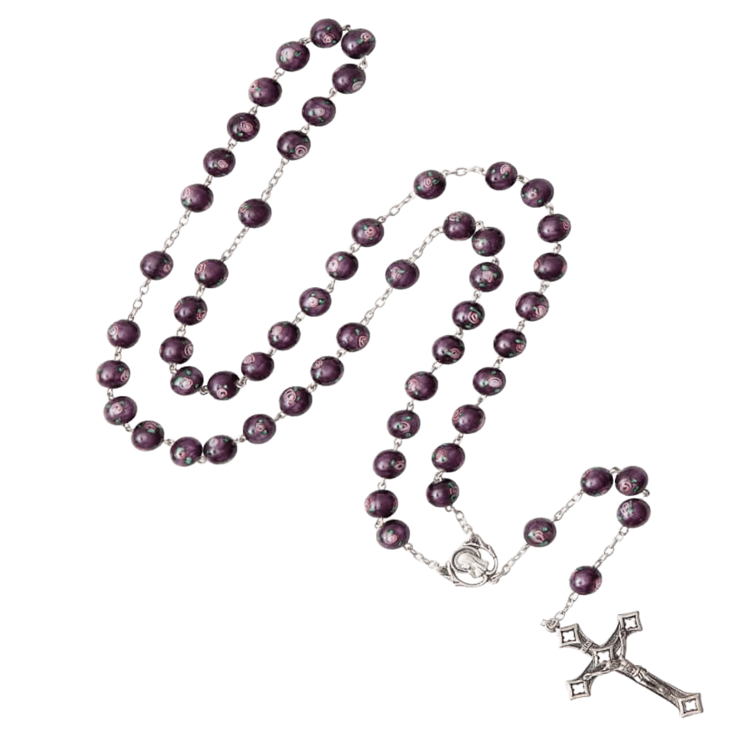 PURPLE MURANO GLASS ROSARY - SILVER