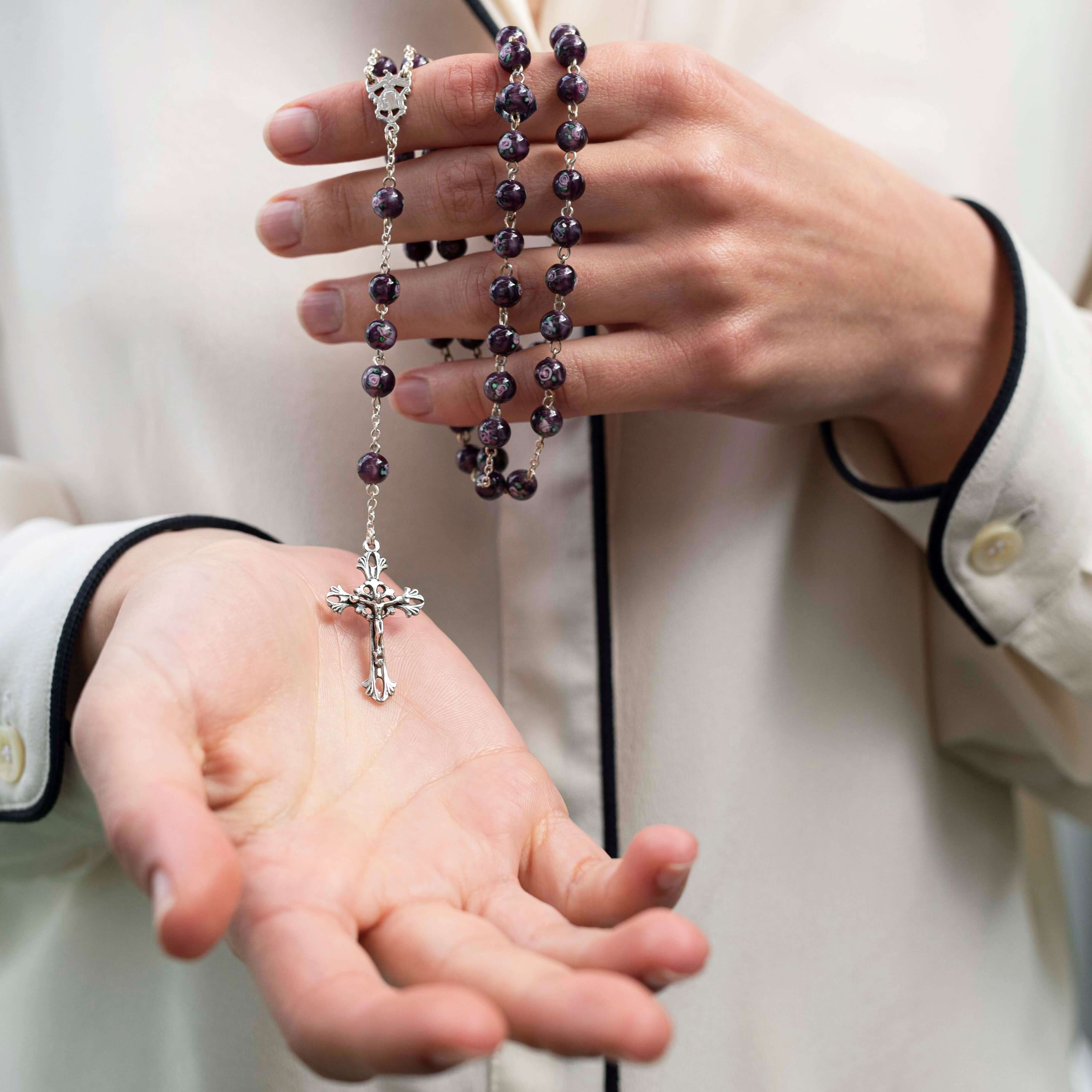 PURPLE MURANO GLASS ROSARY - SILVER - Image 2