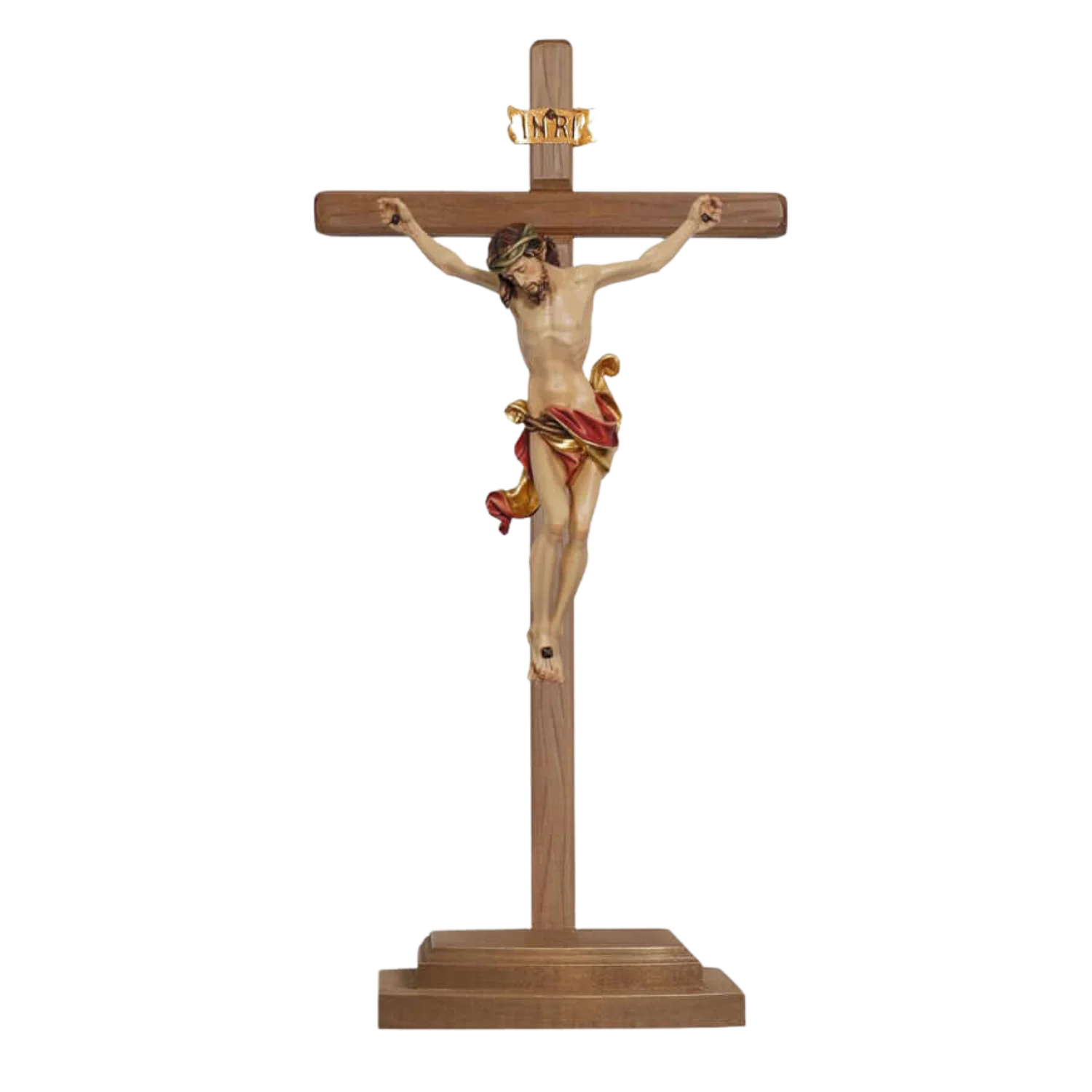 RED DRAPE STANDING CRUCIFIX - WOOD