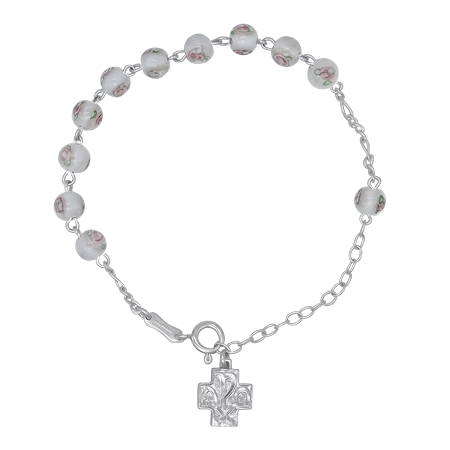 ROSARY BRACELET - WHITE MURANO GLASS AND SILVER