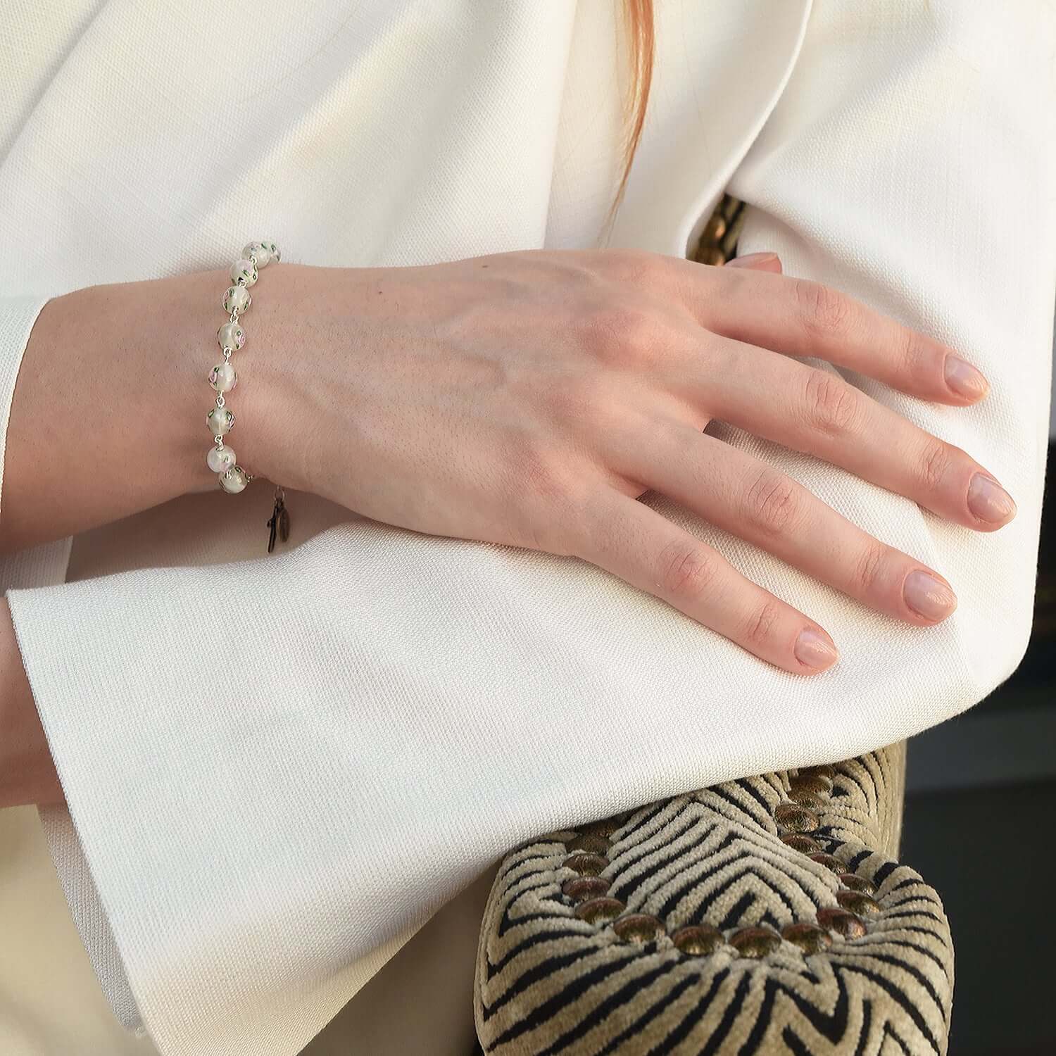 ROSARY BRACELET - WHITE MURANO GLASS AND SILVER - Image 2