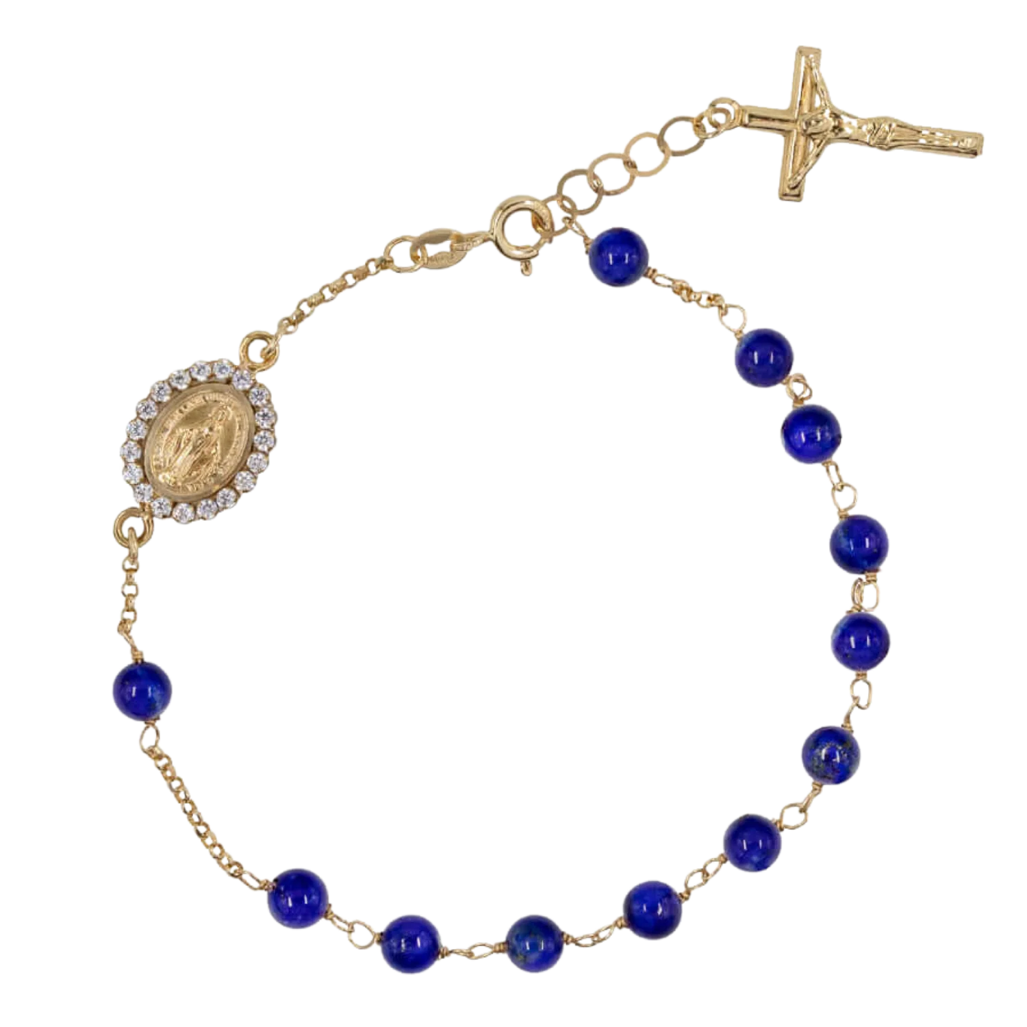 LAPIS LAZULI BEADS ROSARY BRACELET - GOLD