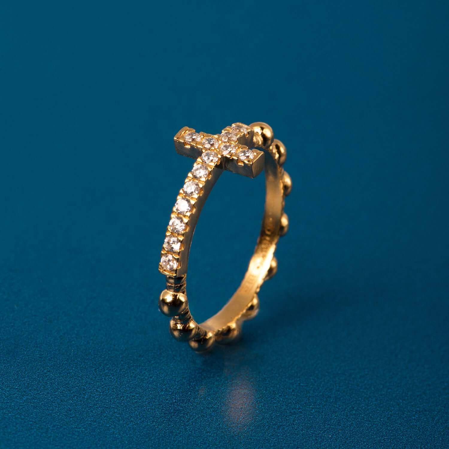 ROSARY RING WITH CROSS - VERMEIL SILVER AND ZIRCONIA - Image 3