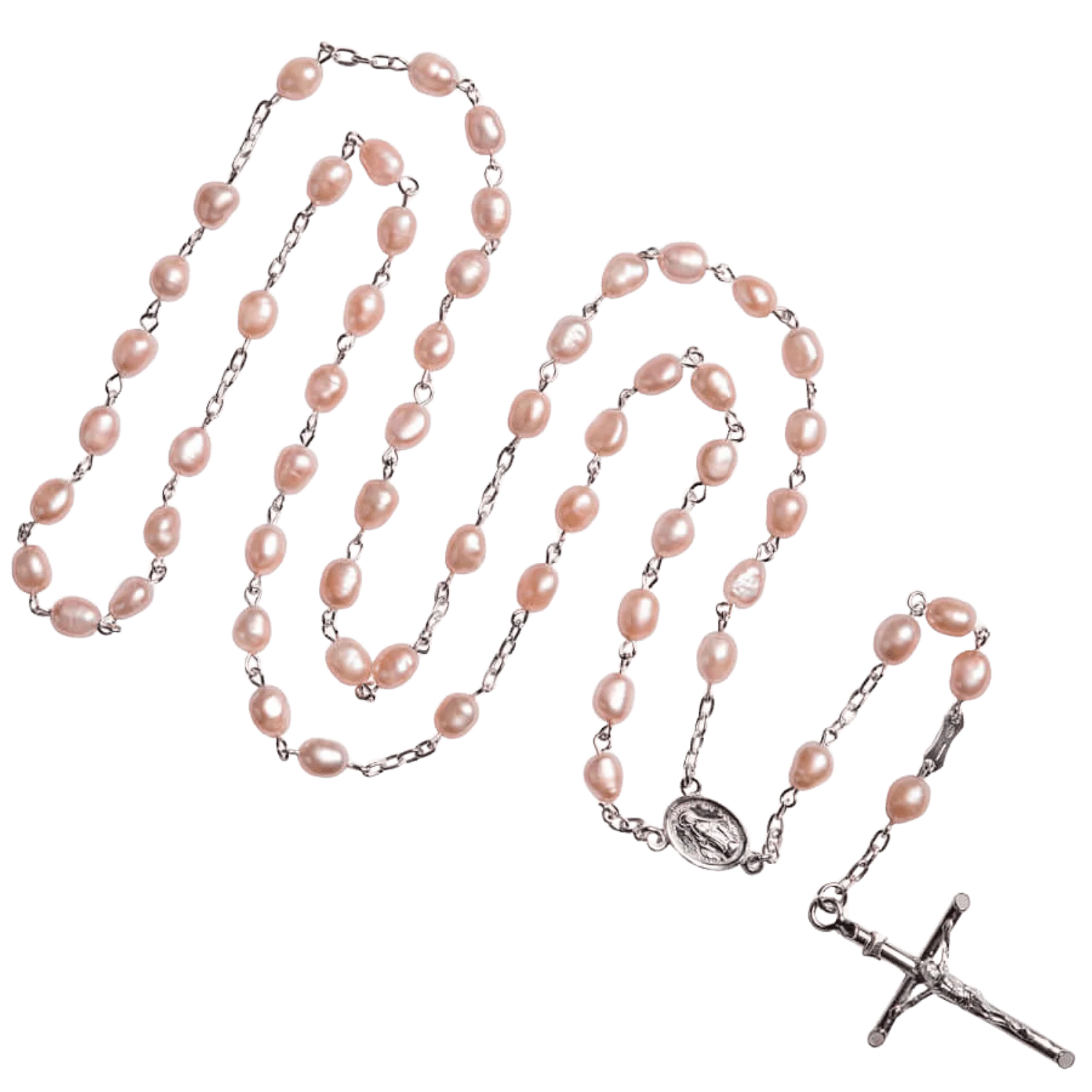 ROSE PEARL ROSARY - SILVER