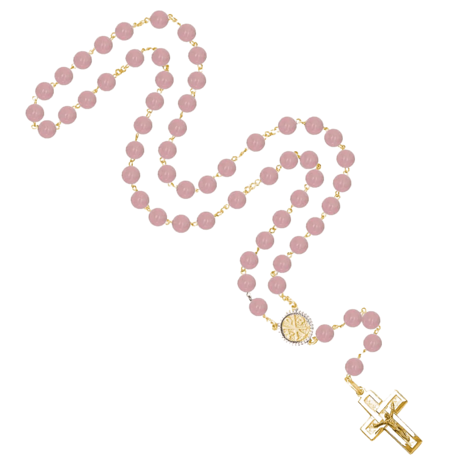 ROSE QUARTZ ROSARY - VERMEIL SILVER