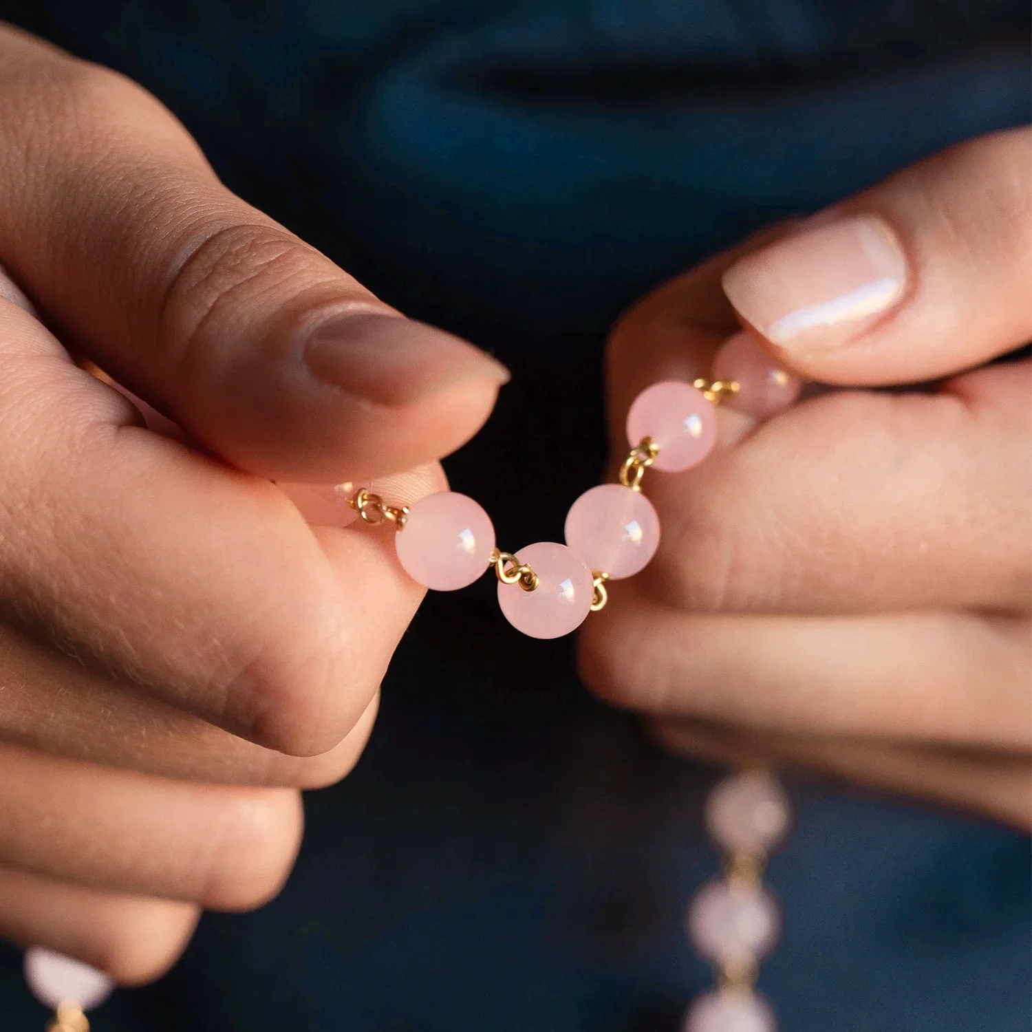 ROSE QUARTZ ROSARY - VERMEIL SILVER - Image 2