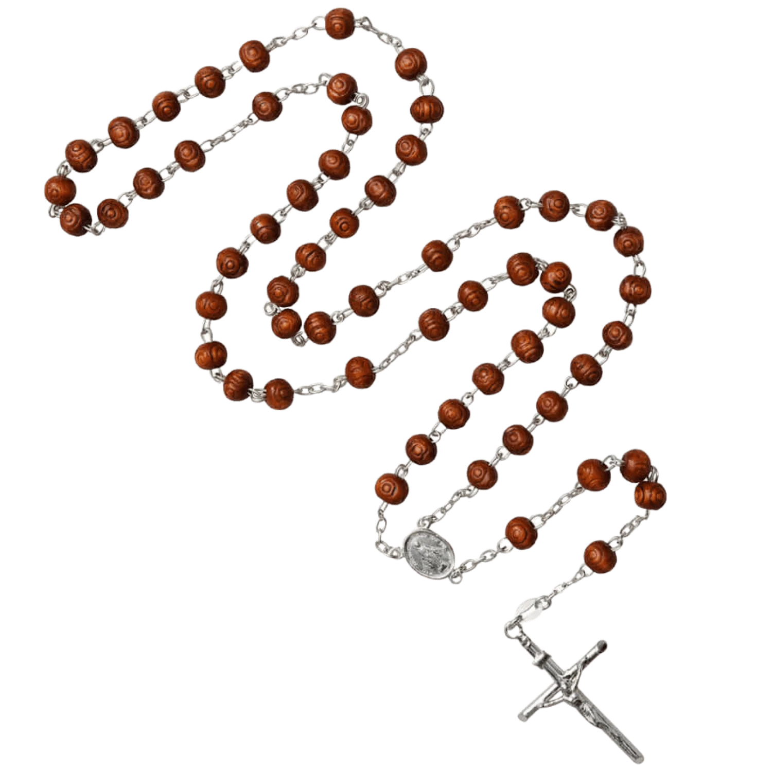 ROSEWOOD BEADS ROSARY - SILVER