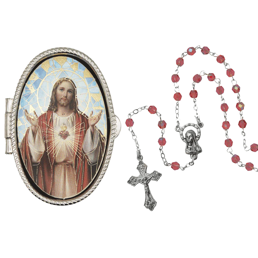 SACRED HEART OF JESUS - ROSARY BOX - METAL