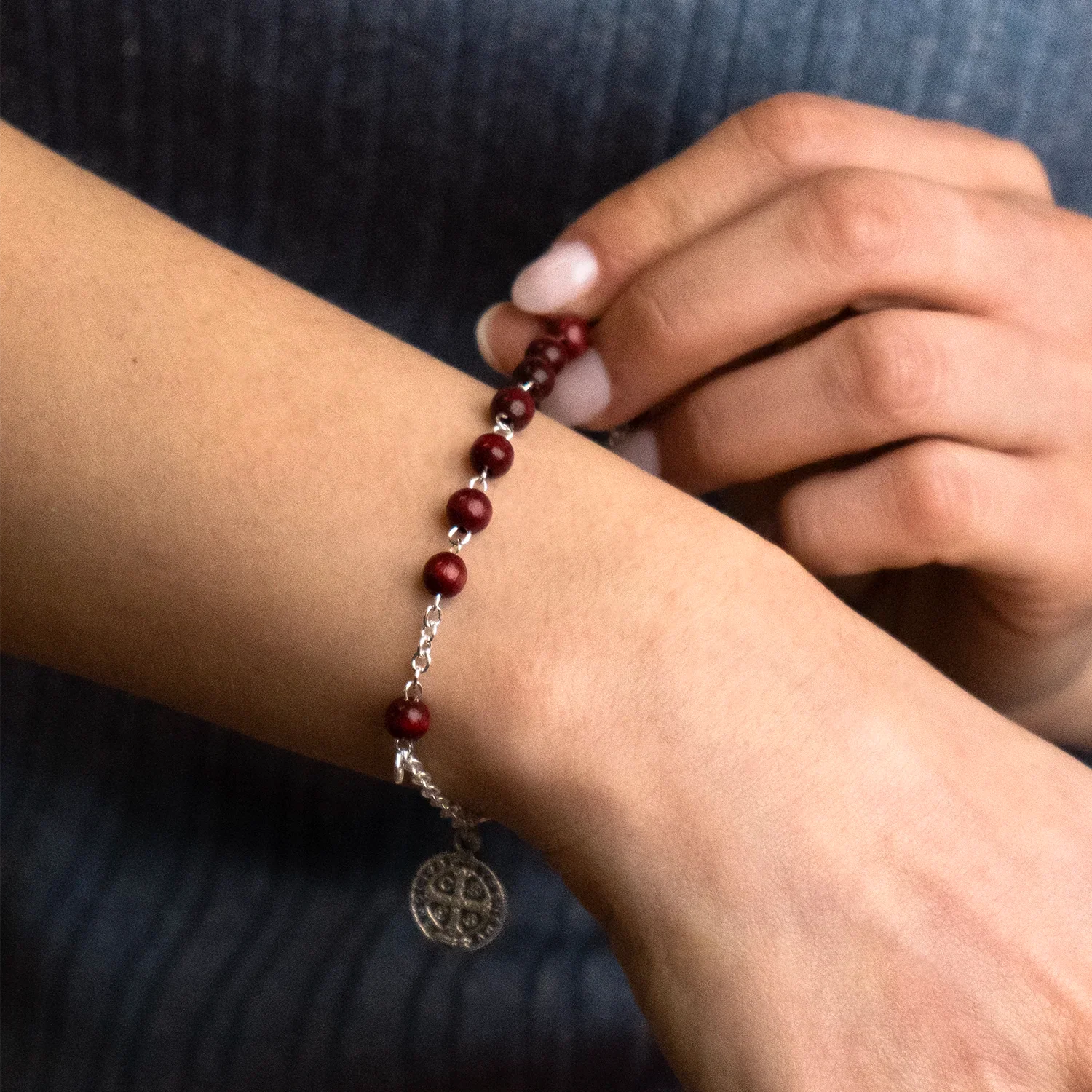 ST BENEDICT - WOOD ROSARY BRACELET - METAL - Image 3
