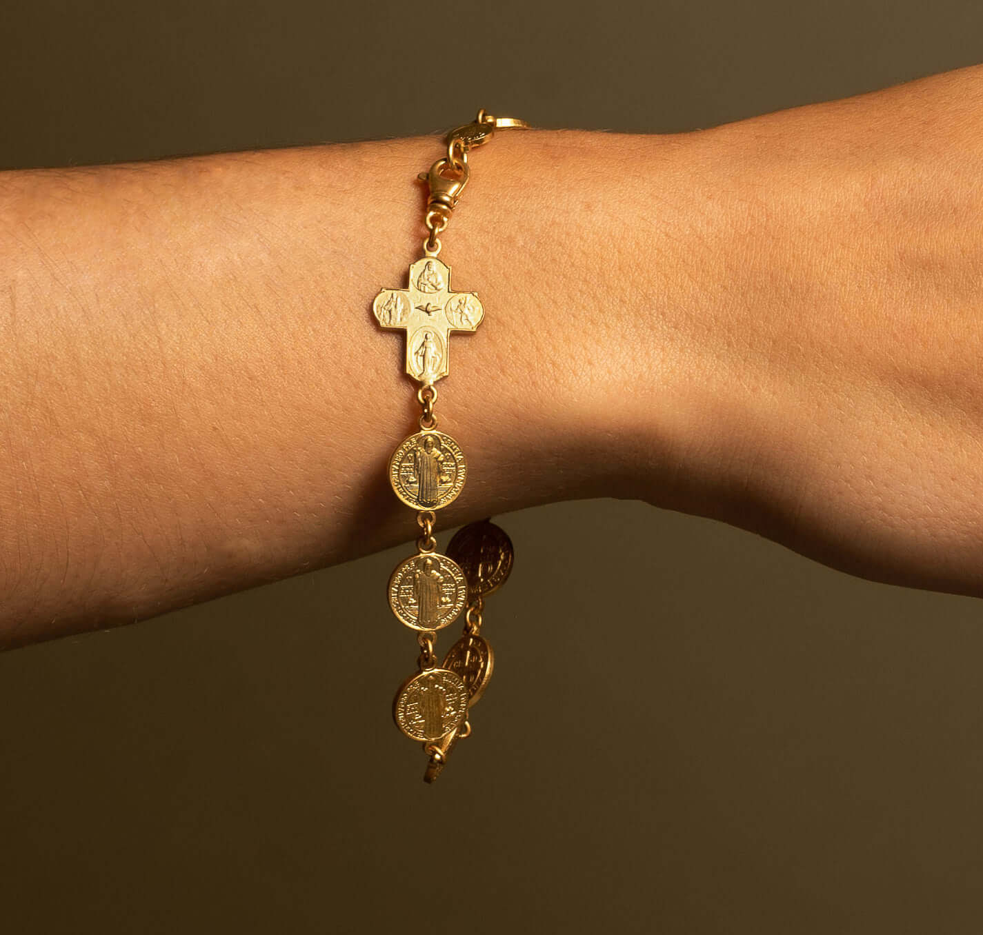 ST BENEDICT MEDAL & FOUR WAY CROSS - BRACELET - VERMEIL SILVER - Image 3