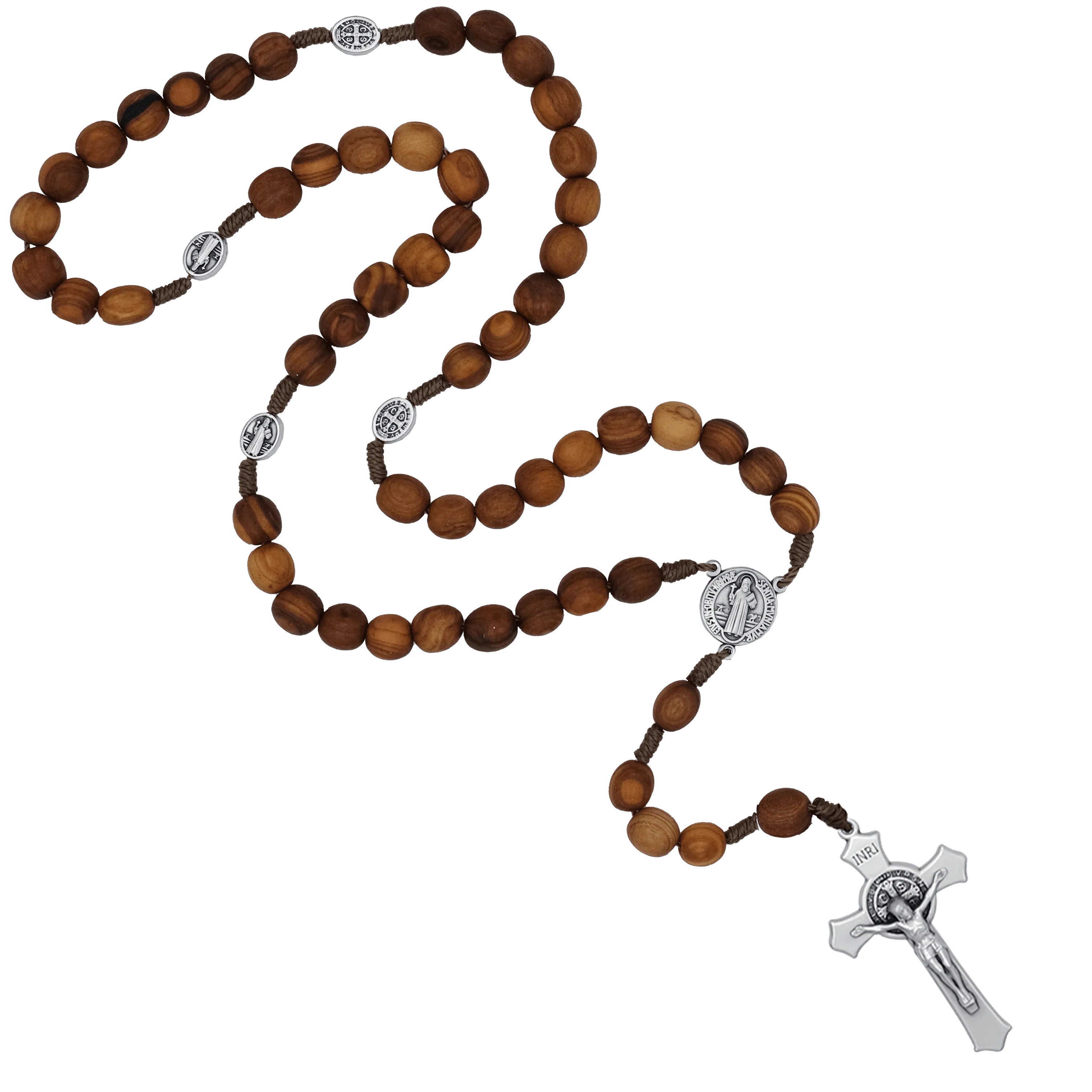 ST BENEDICT - ROSARY - OLIVE WOOD AND ROPE