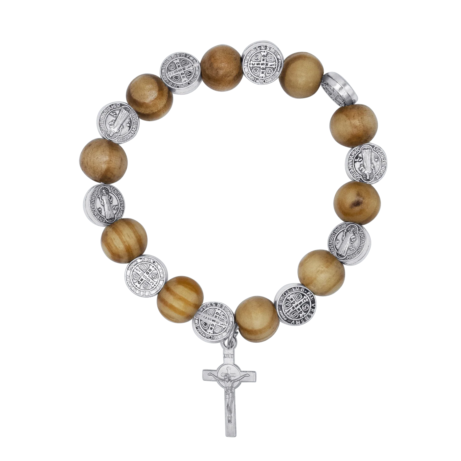 ST BENEDICT - WOODEN ROSARY BRACELET - METAL
