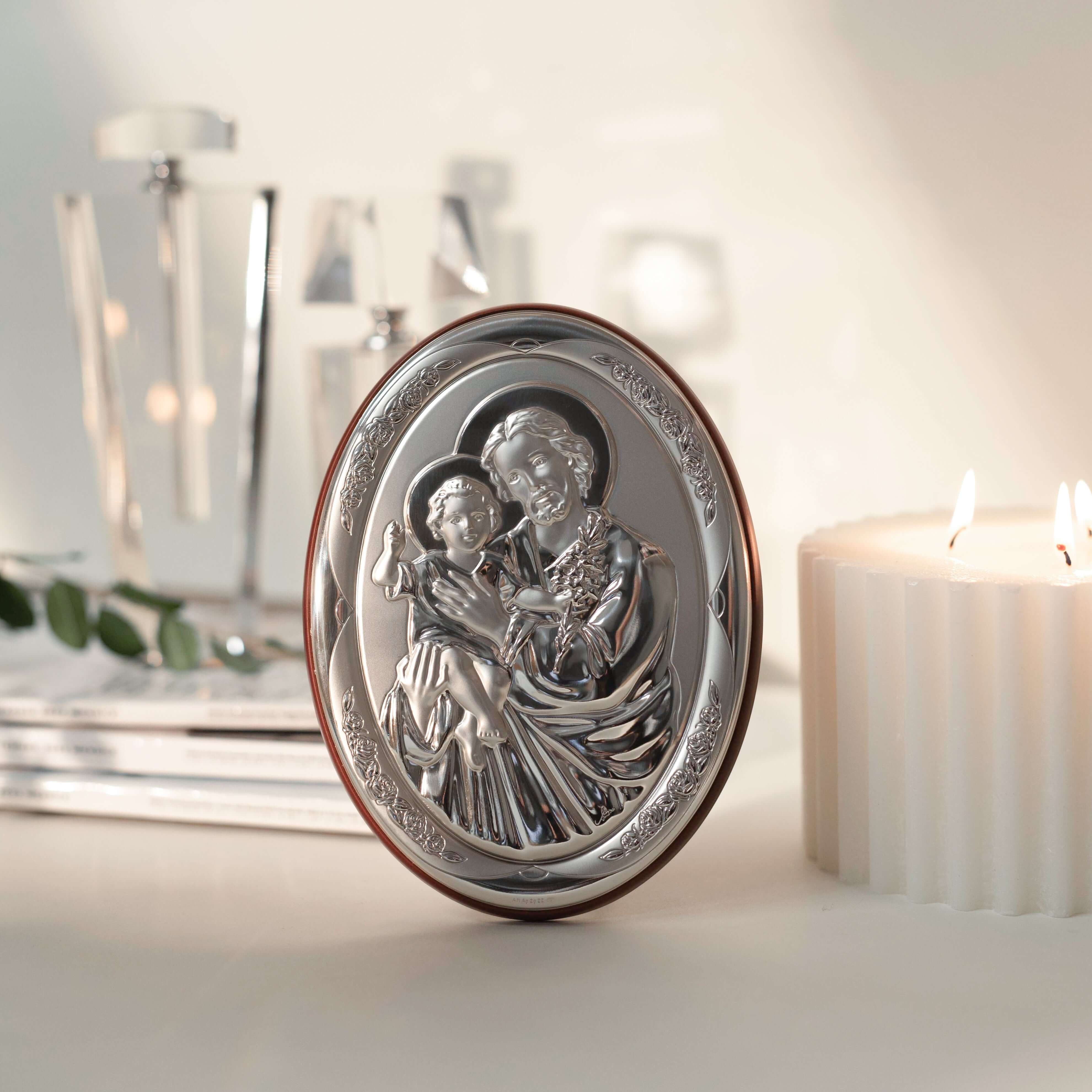 ST. JOSEPH  AND INFANT JESUS - RELIGIOUS PICTURE - SILVER - Image 2