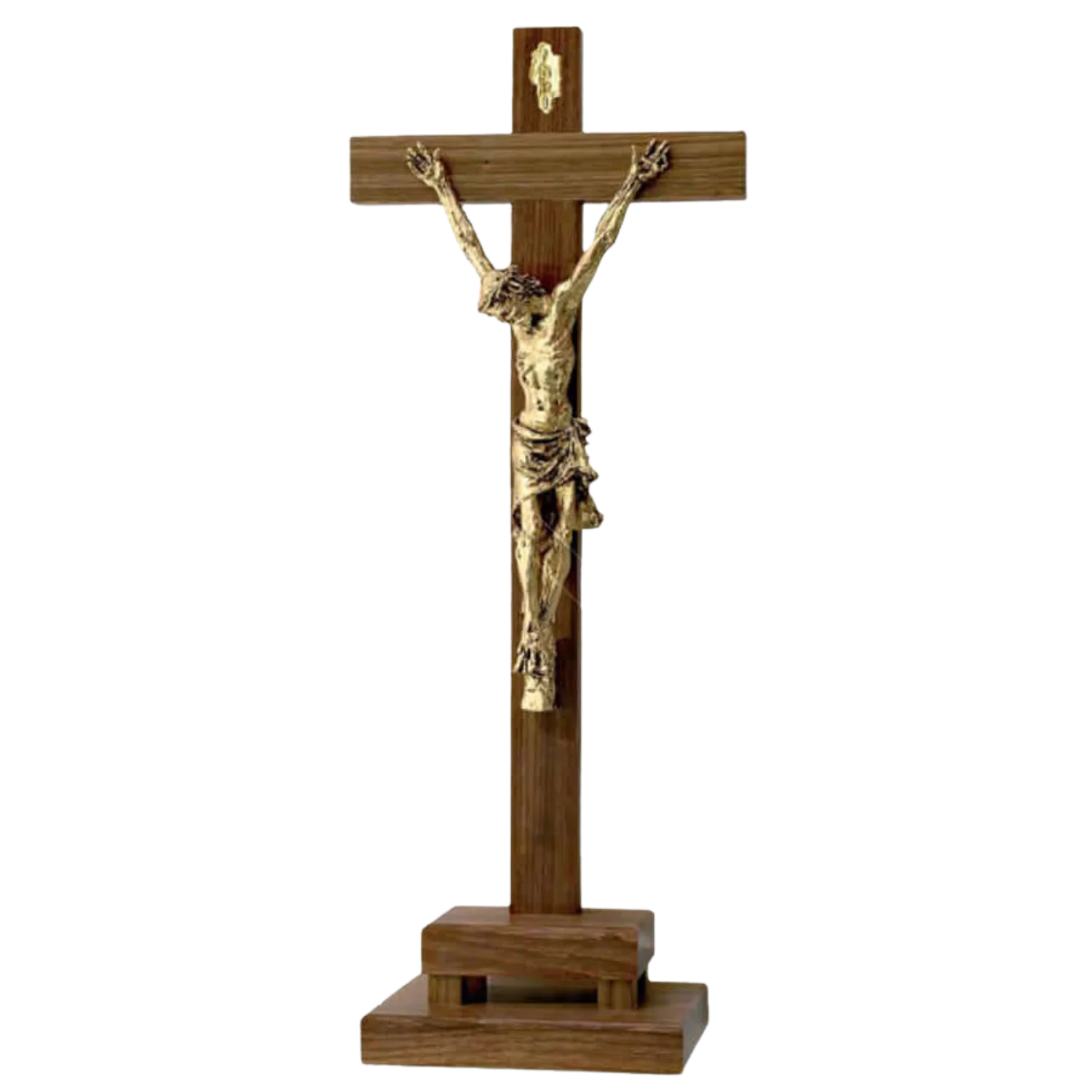 STANDING CRUCIFIX - WOOD AND GOLDEN METAL
