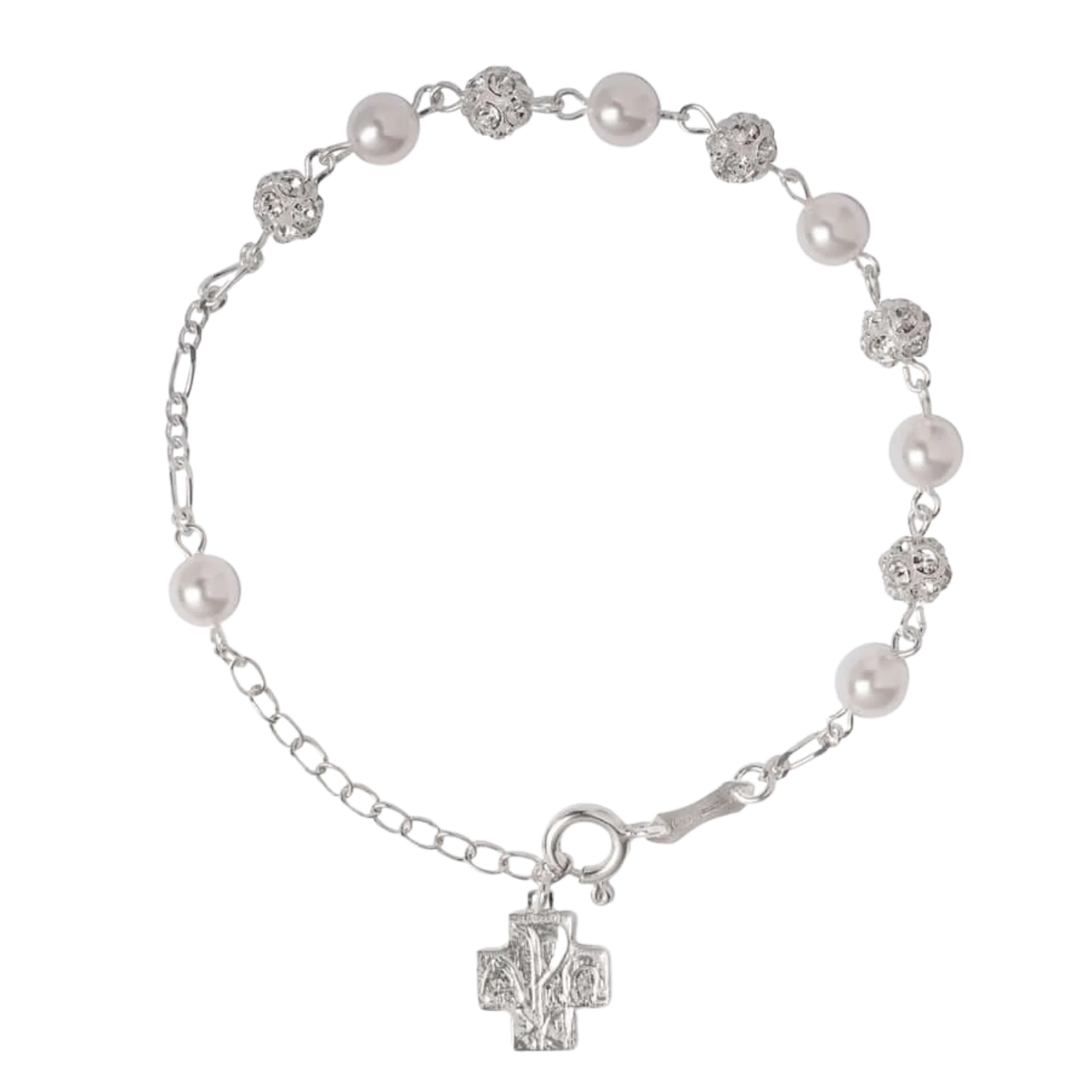 STRASSBALL AND GLASS - PEARL ROSARY BRACELET - SILVER
