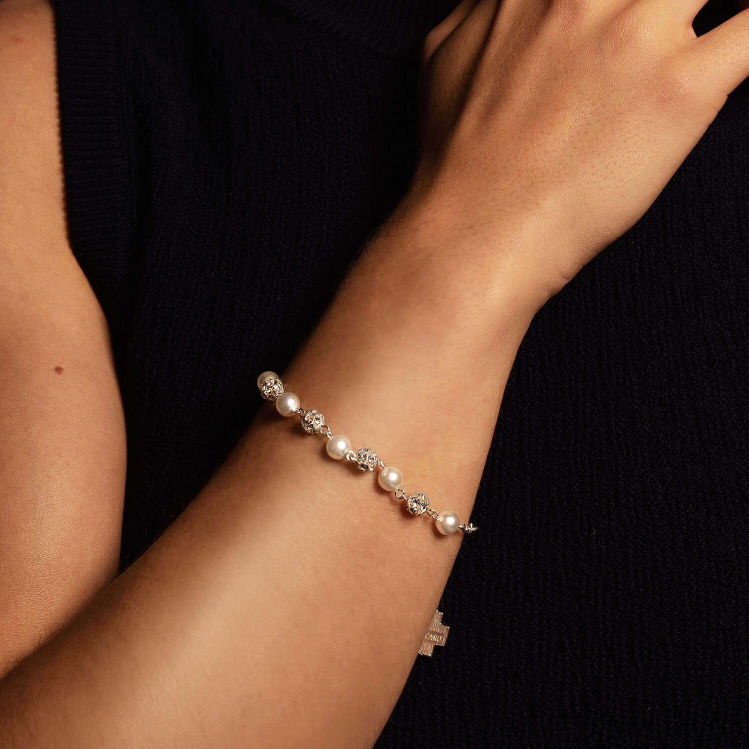 STRASSBALL AND GLASS - PEARL ROSARY BRACELET - SILVER - Image 2