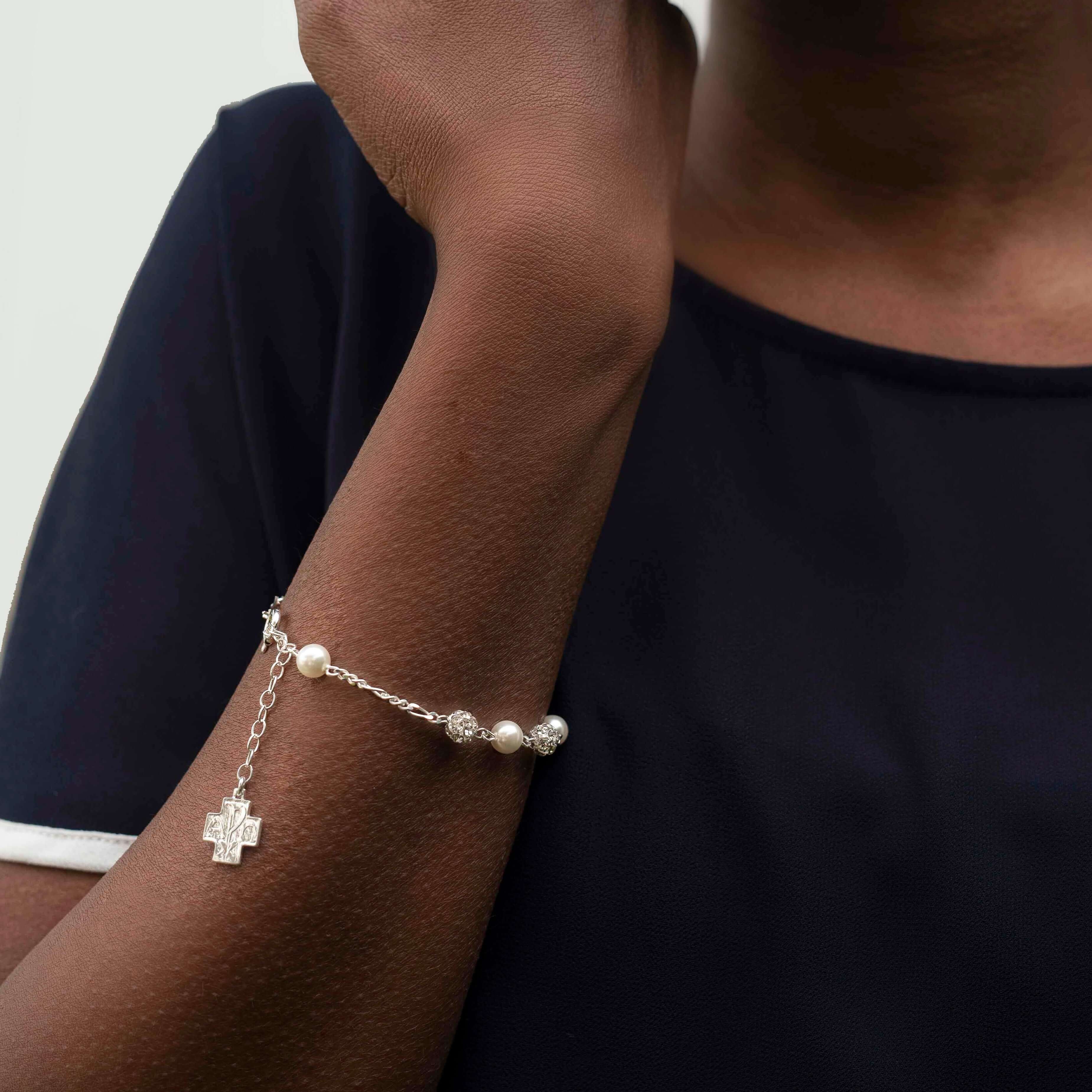 STRASSBALL AND GLASS - PEARL ROSARY BRACELET - SILVER - Image 3