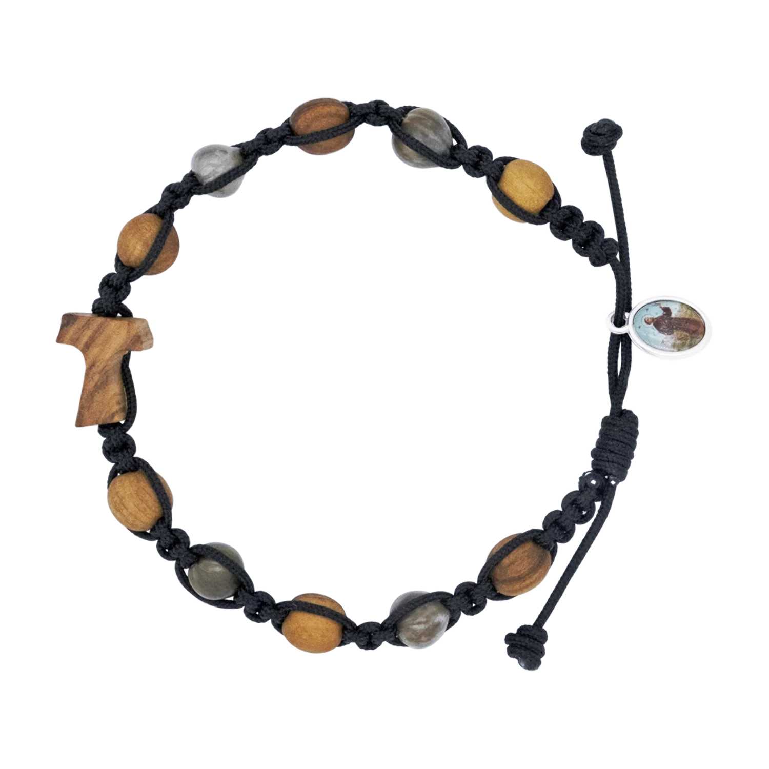TAU CROSS BRACELET - OLIVE WOOD AND NATURAL STONES