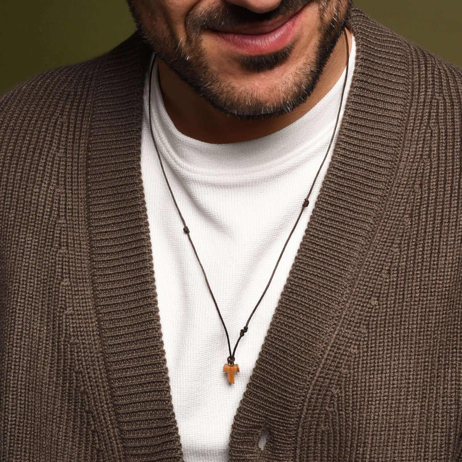 TAU CROSS NECKLACE - ROPE AND WOOD - Image 2
