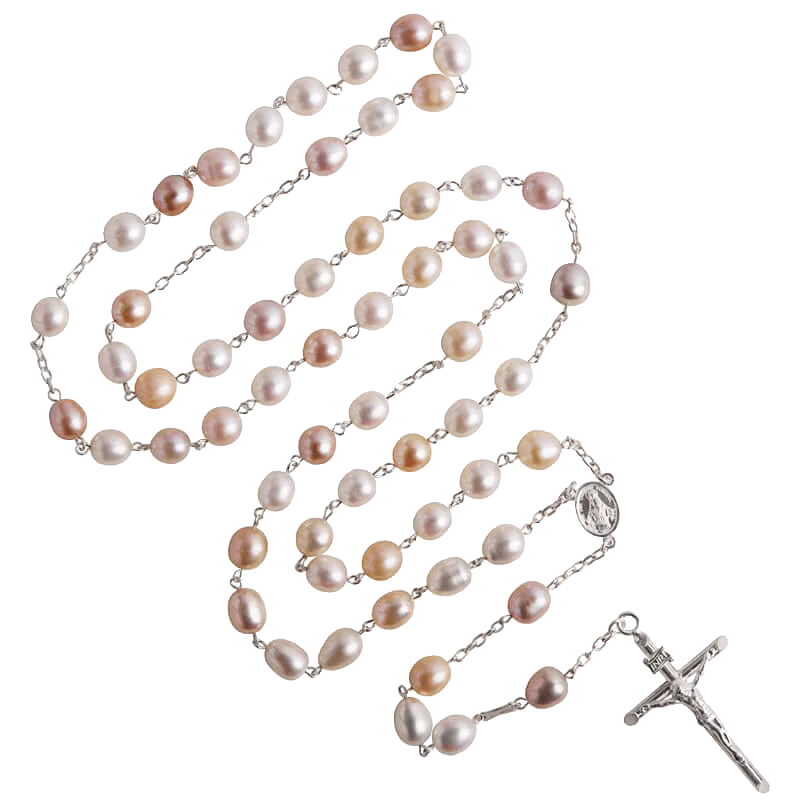 THREE-TONE PEARL ROSARY - SILVER
