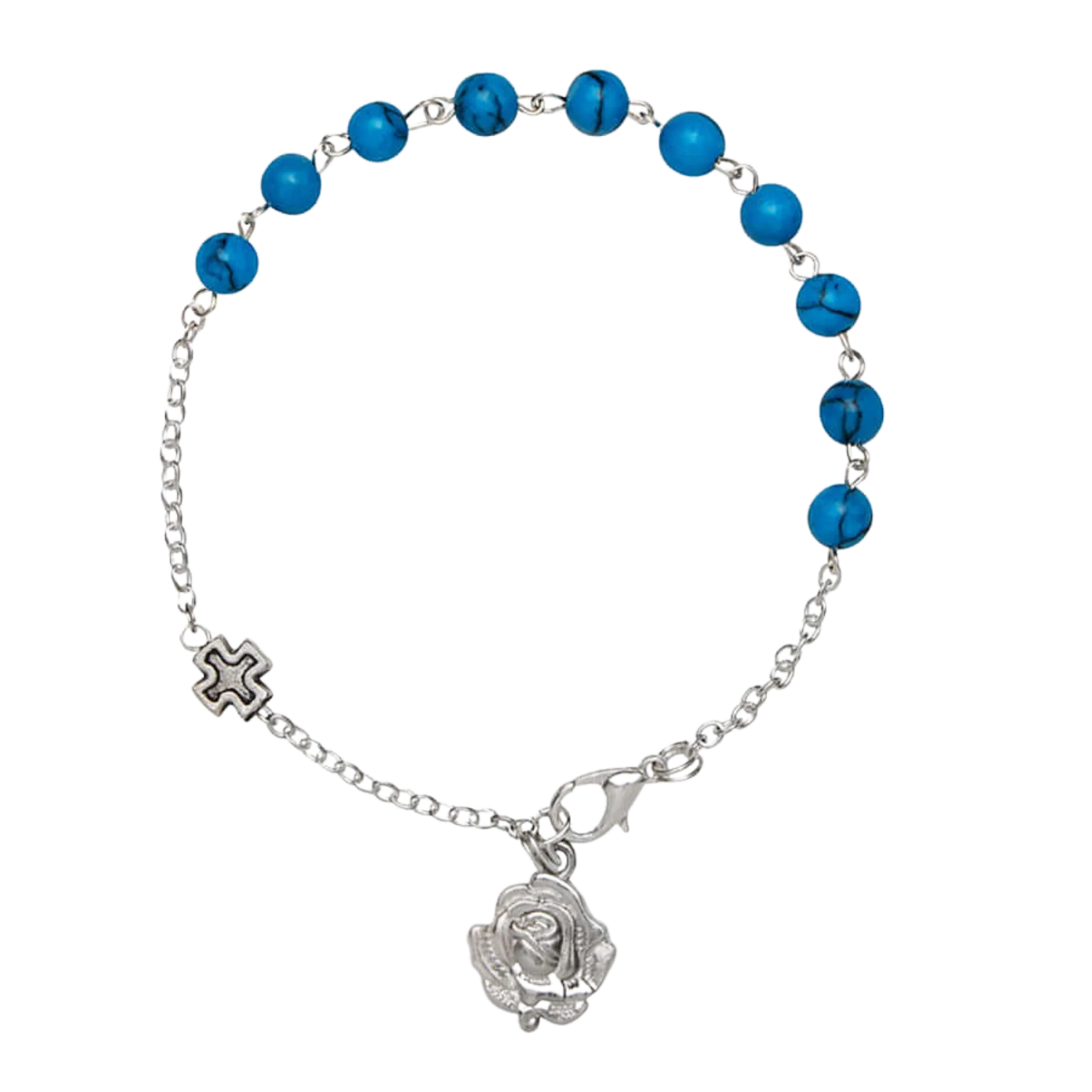 TURQUOISE ROSARY BRACELET - METAL