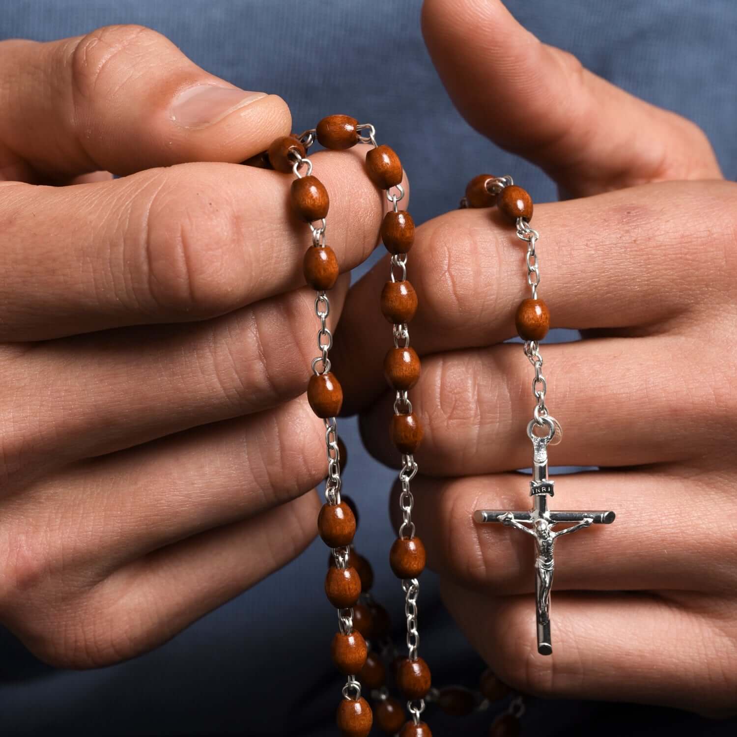 DARK ROSEWOOD BEADS ROSARY - SILVER - Image 2