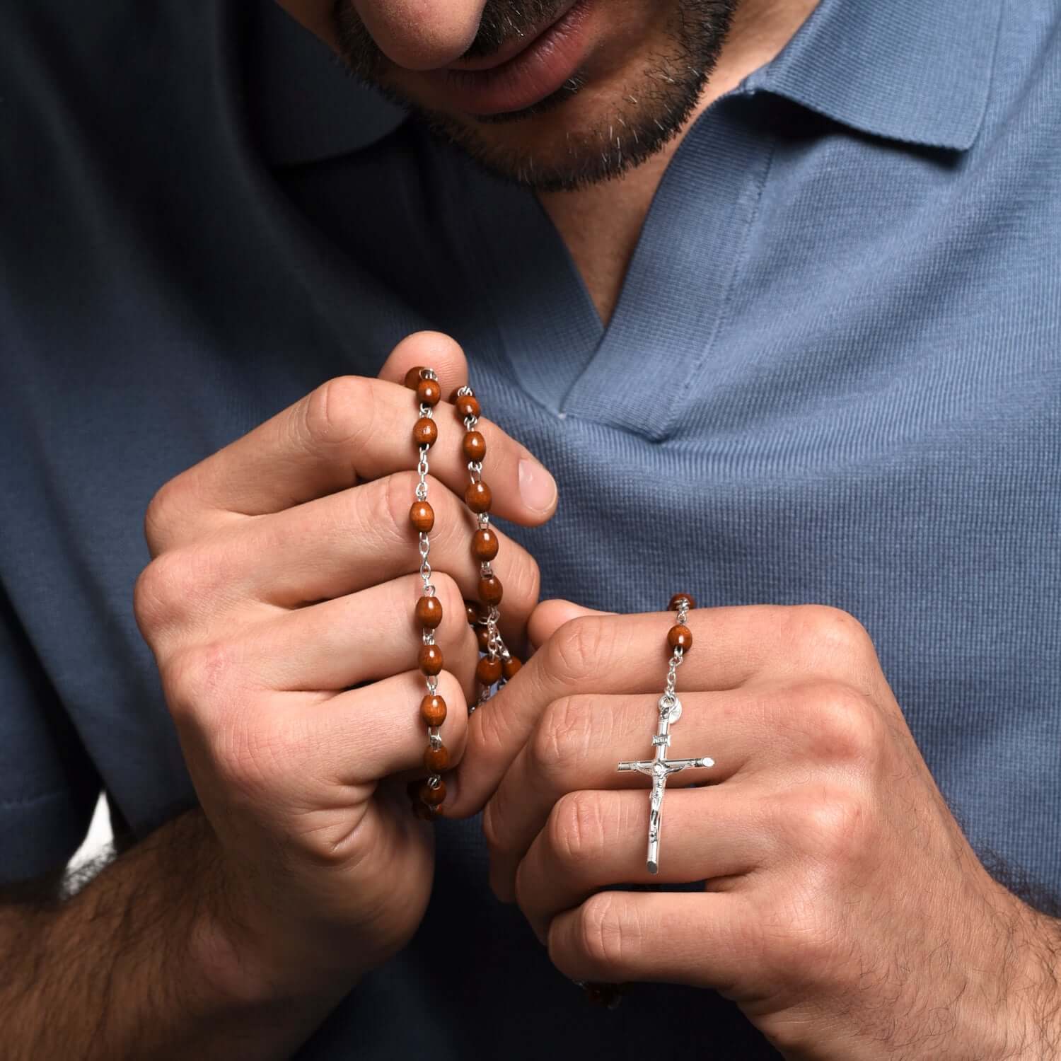 DARK ROSEWOOD BEADS ROSARY - SILVER - Image 3