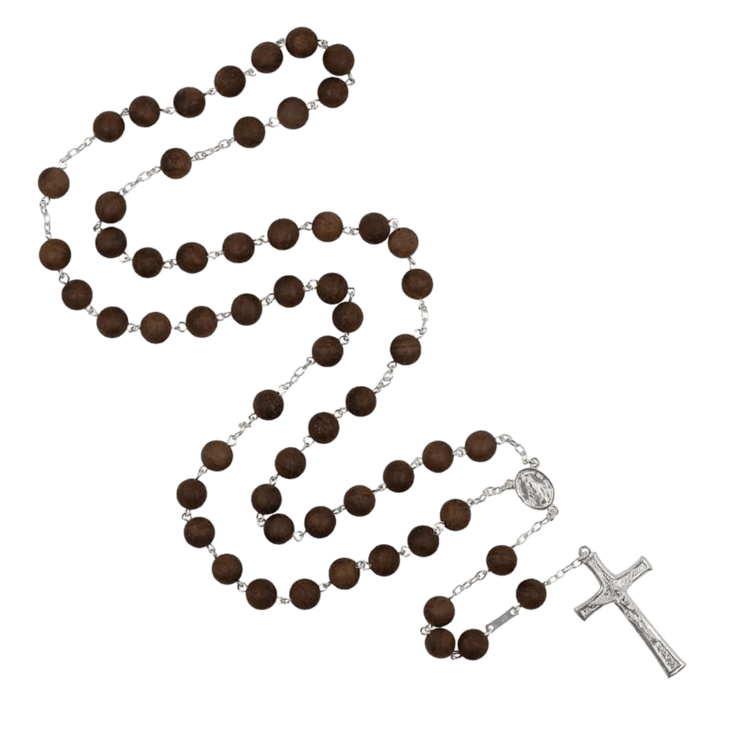 BLACK WOOD BEADS ROSARY - SILVER